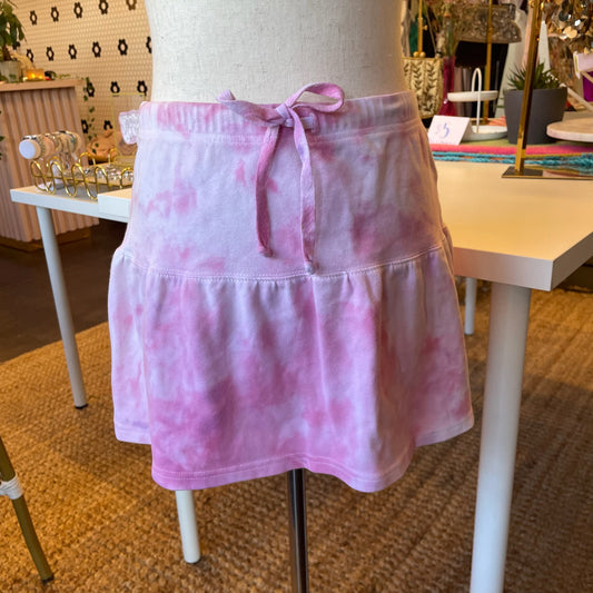 Pink Tie Dye Drawstring Mini Skirt (28'W)