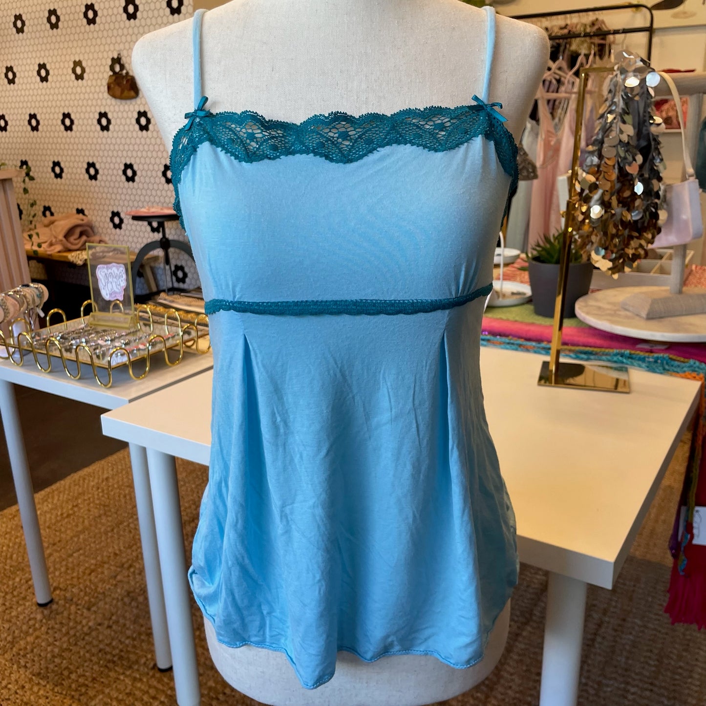 Victoria's Secret Blue Lace Bow Cami (S)