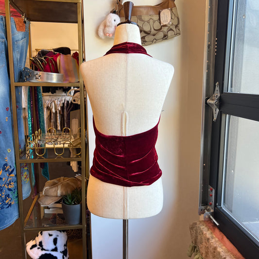 Vintage Deep Red Velvet Halter Top (M)