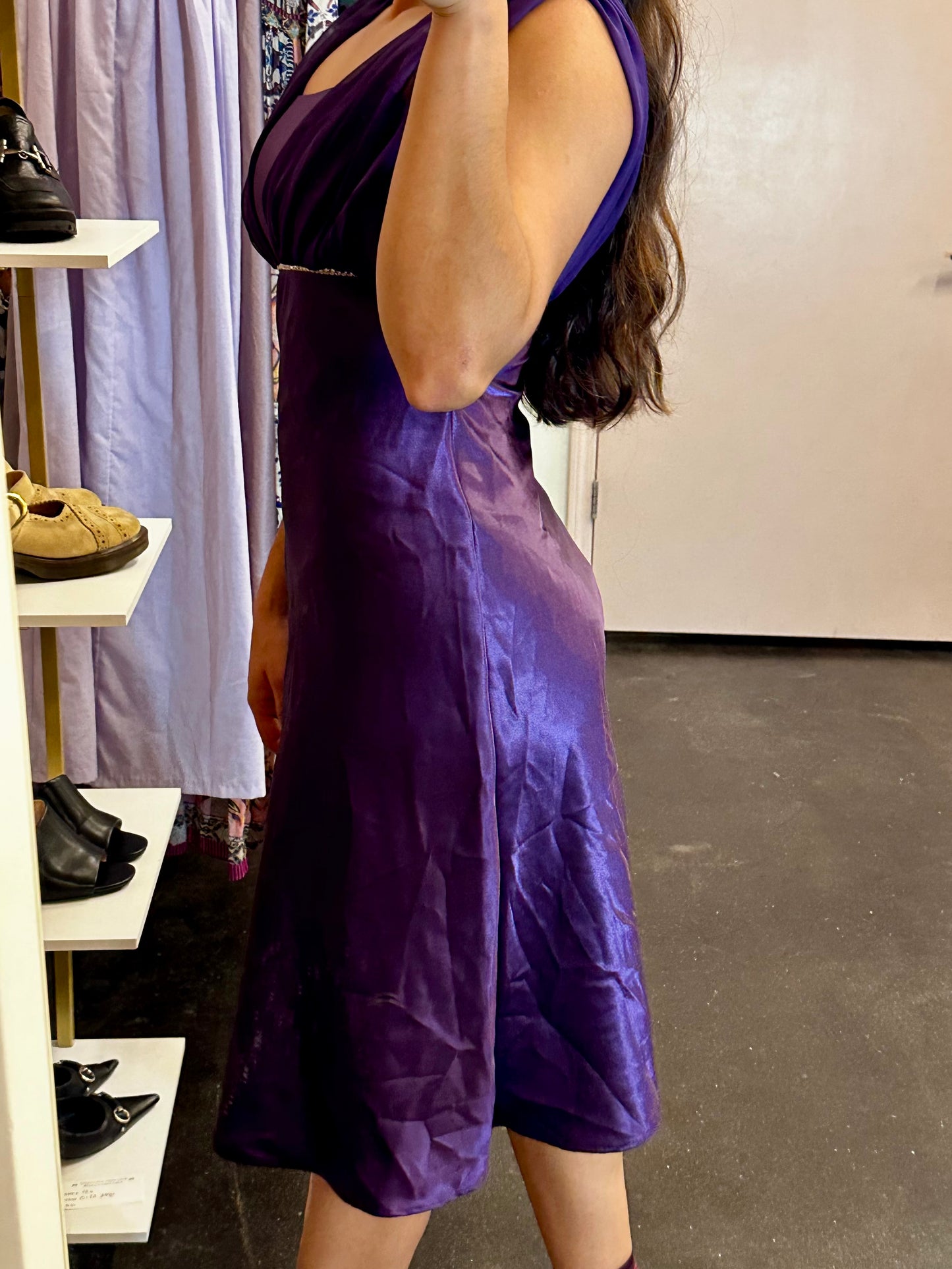 Y2K Fiesta Purple Satin Midi Dress (S)