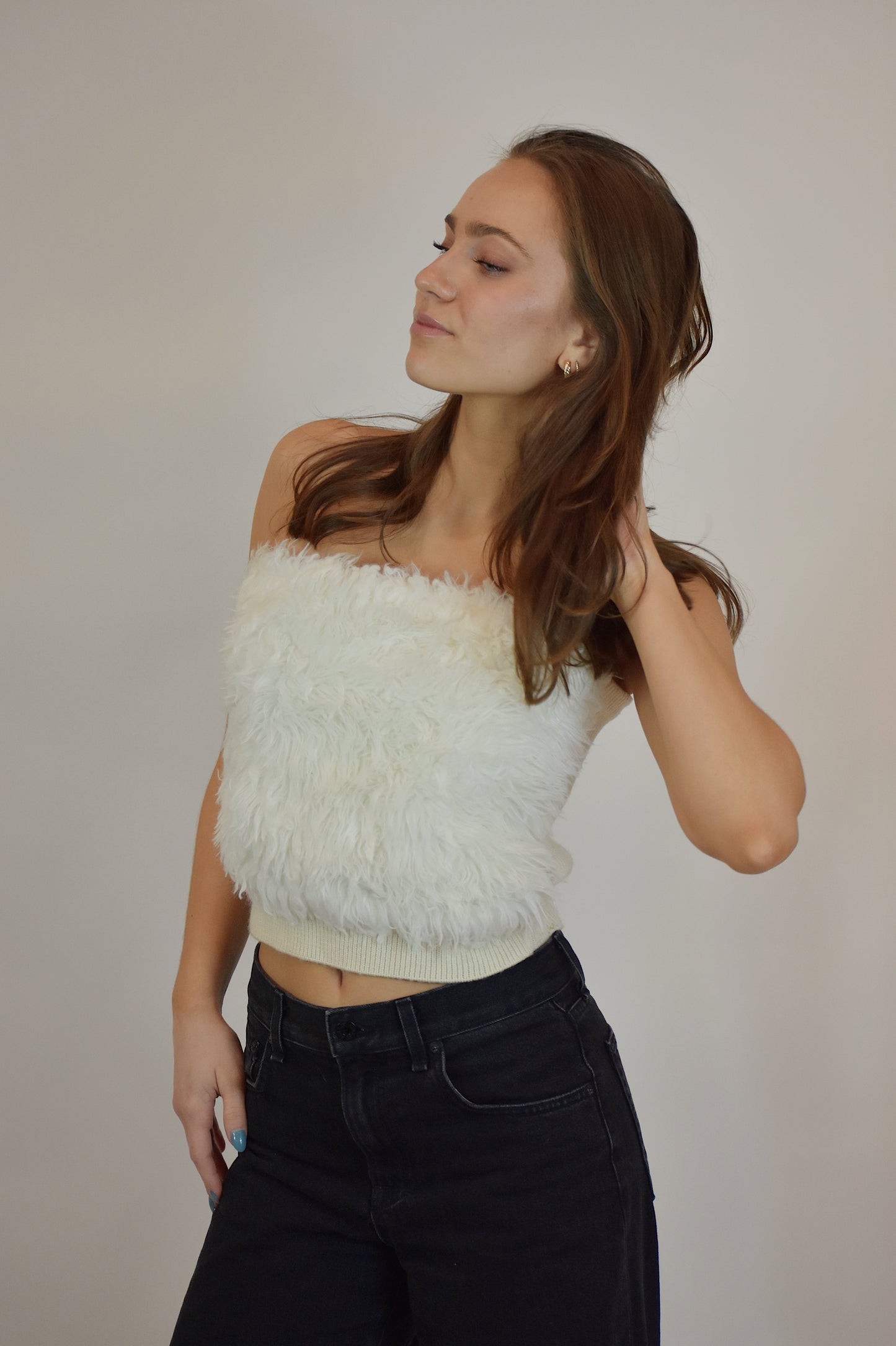 2000s White Fur Tube Top (L)