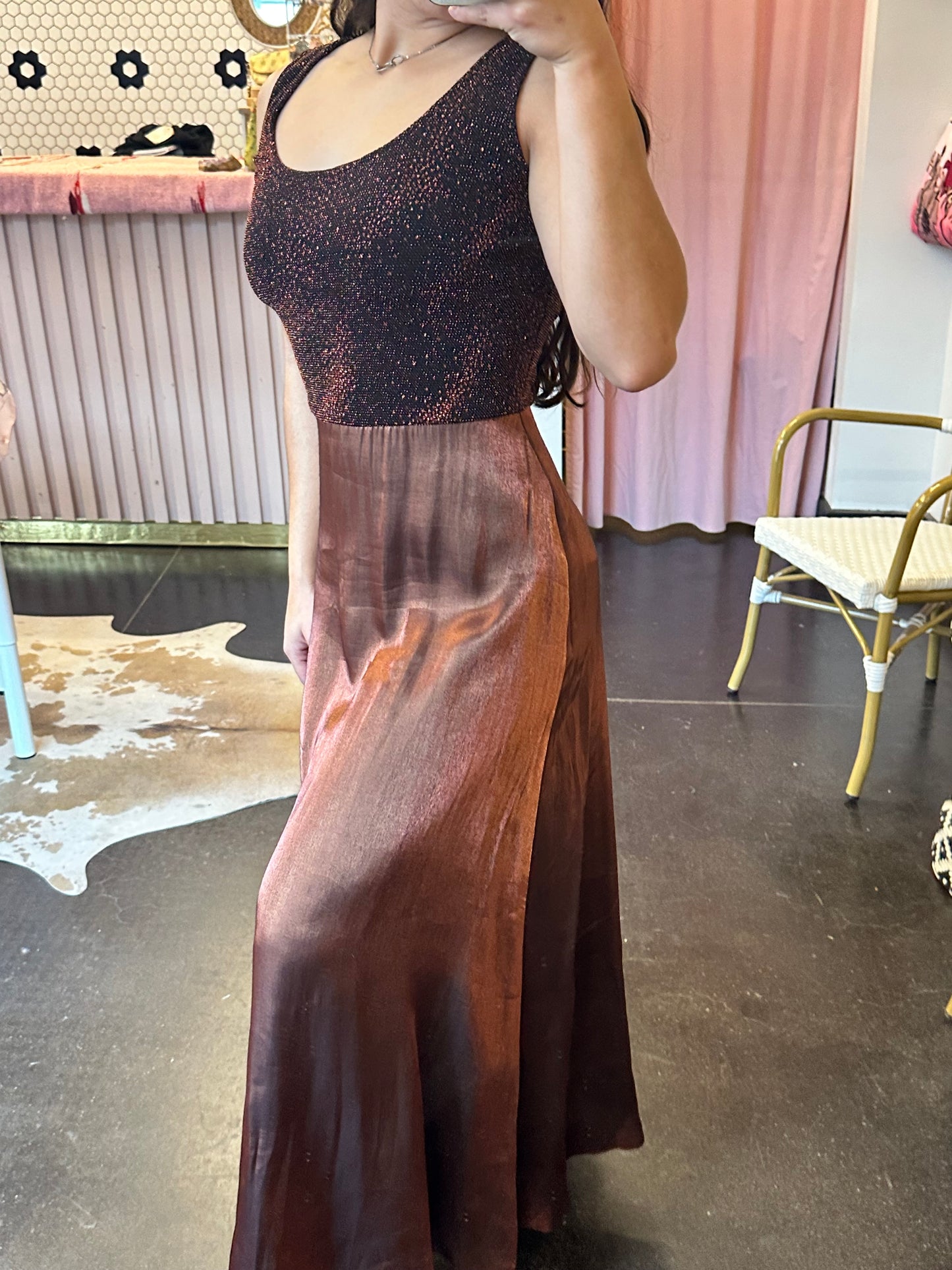 1980s Chestnut Glitter Maxi Dress (8)