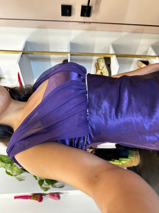 Y2K Fiesta Purple Satin Midi Dress (S)