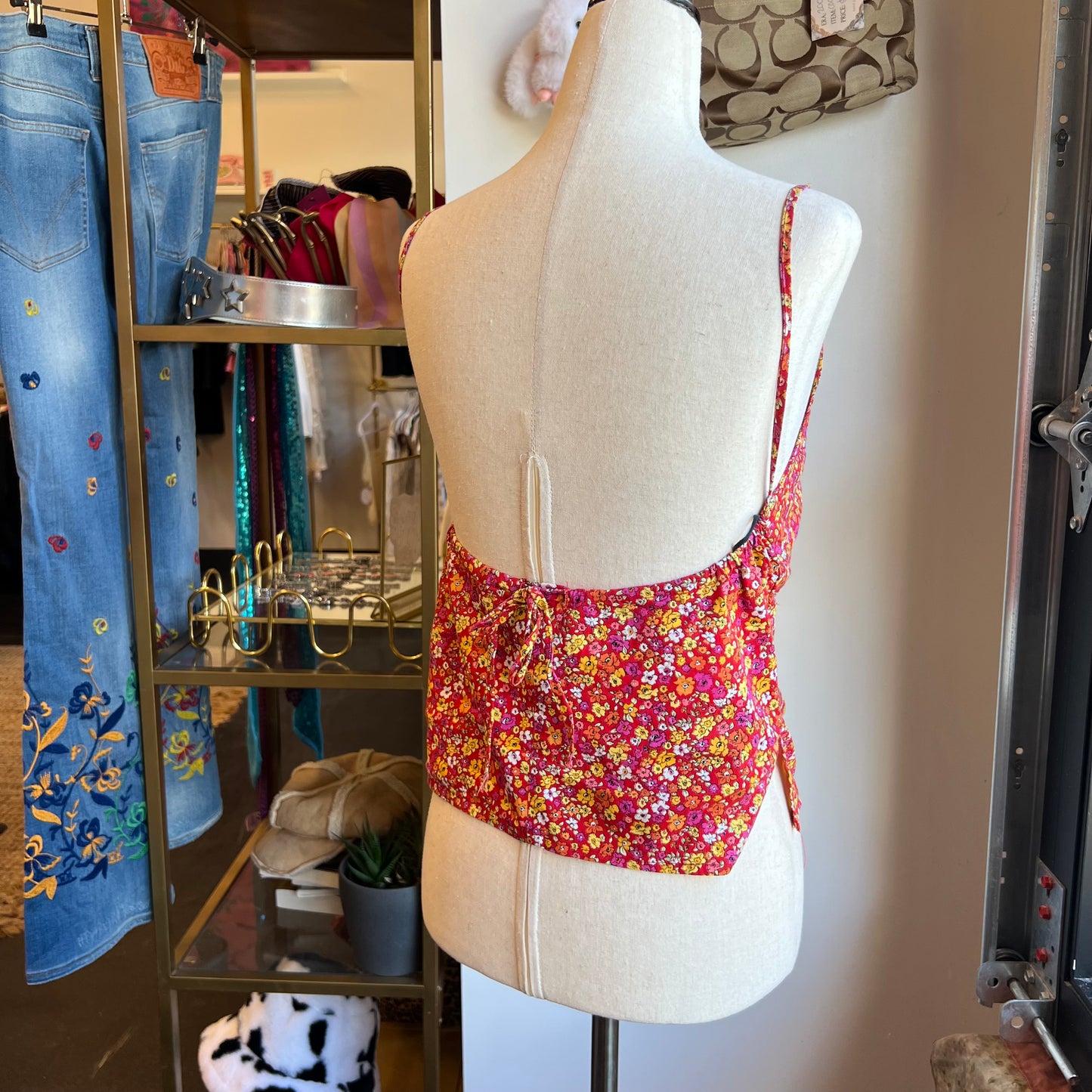 Vintage 90s Ditsy Floral Print Tank With Low Back (M)