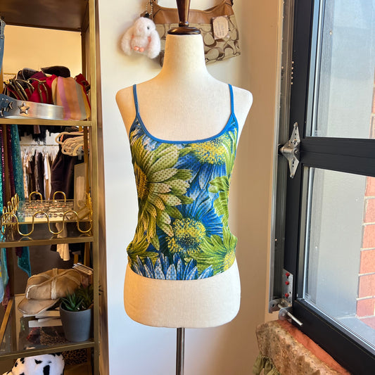 Vintage Tropical Printed Camisole Top Blue And Green (M)