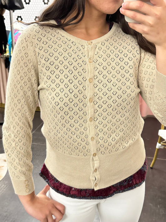 Outlander Tan Crochet Cardigan (M)