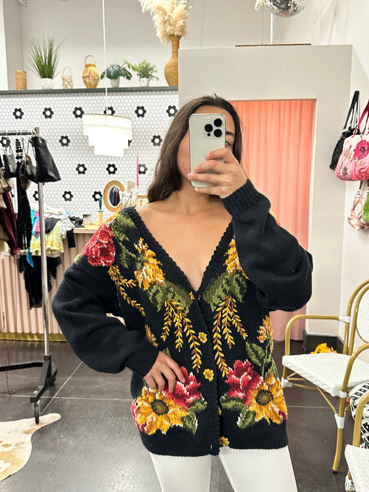 90s Fall Chunky Cardigan Sweater (M)