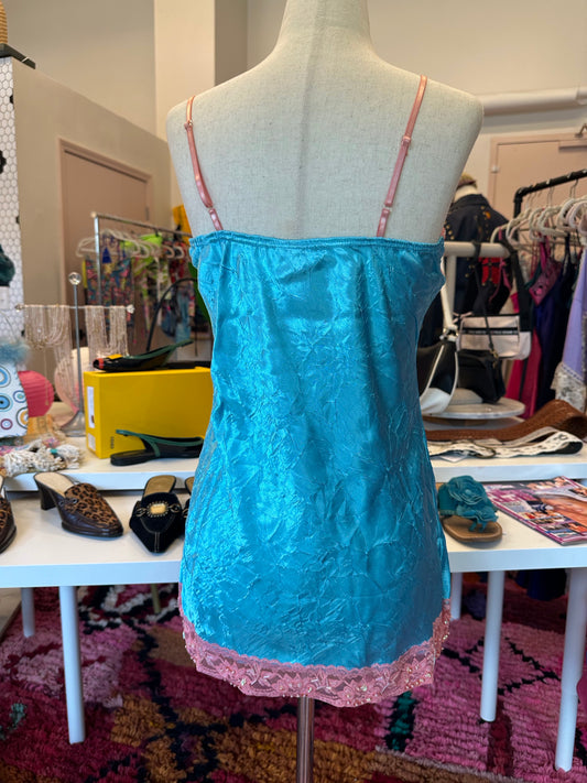 Y2K Blu Satin Lace Cami (L)
