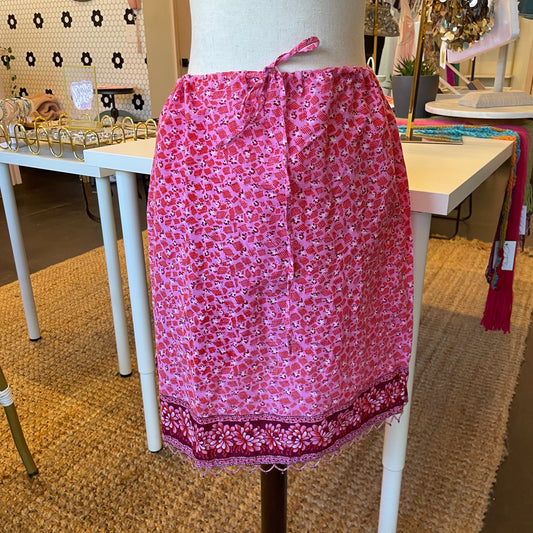 Y2K Pink Beaded Midi Drawstring Skirt (M)