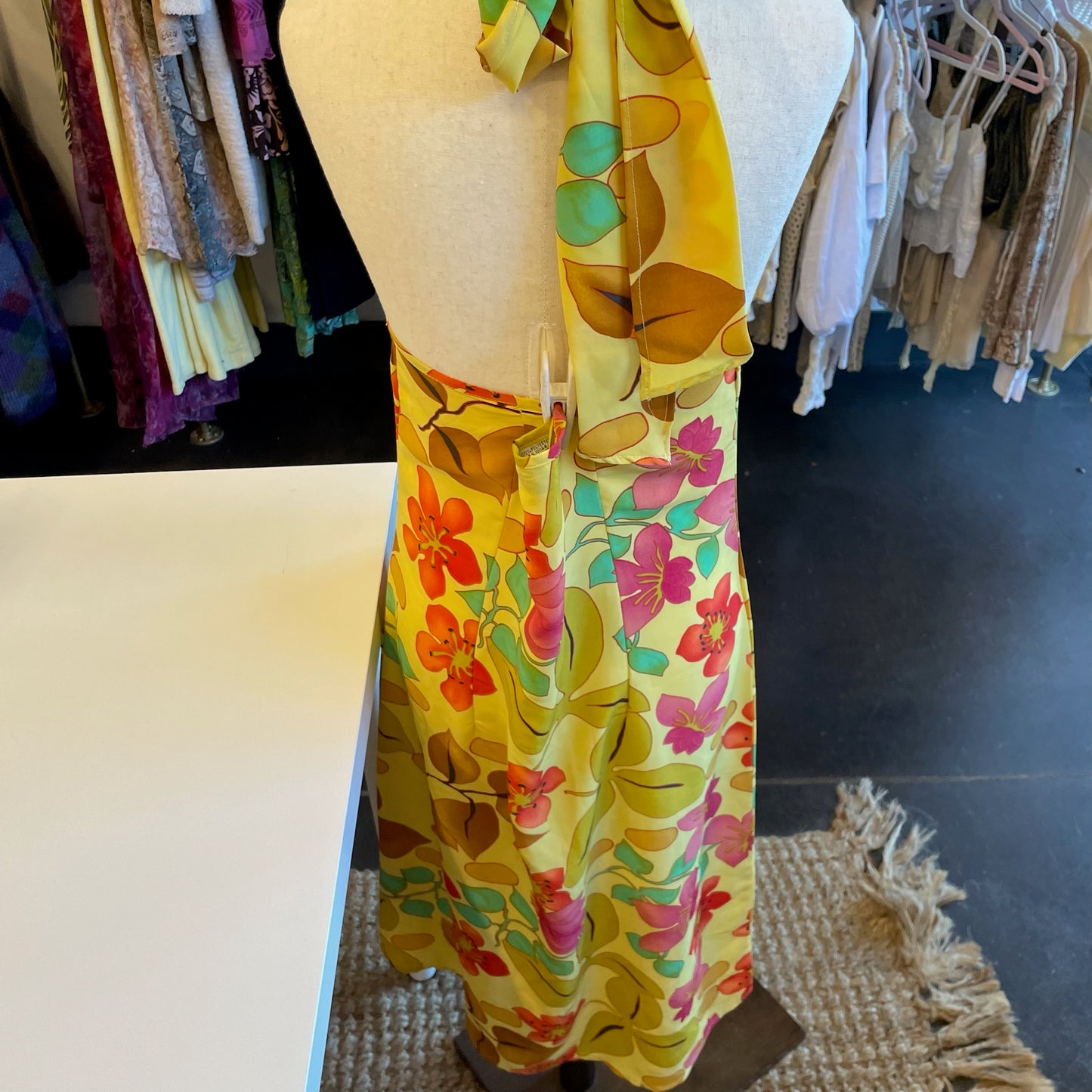 Y2K Millenium Yellow Midi Halter Dress (M)