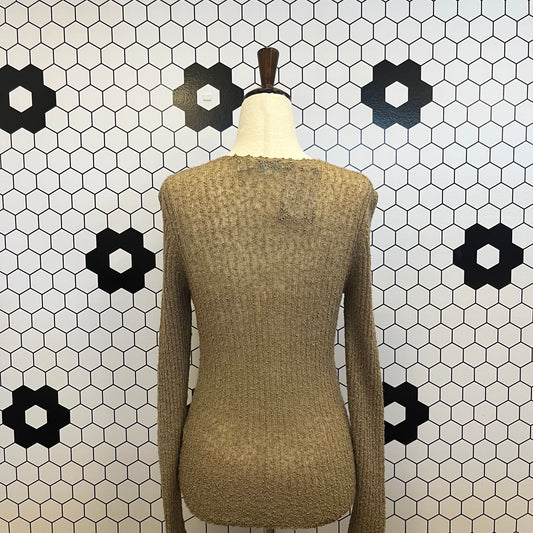 80's Brown Crochet long sleeve shirt (M)