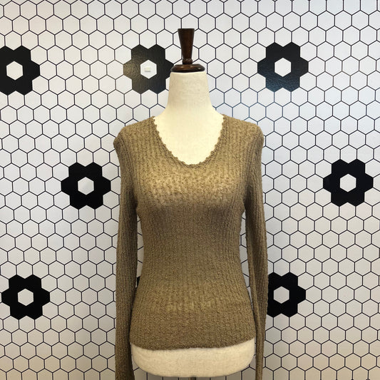 80's Brown Crochet long sleeve shirt (M)