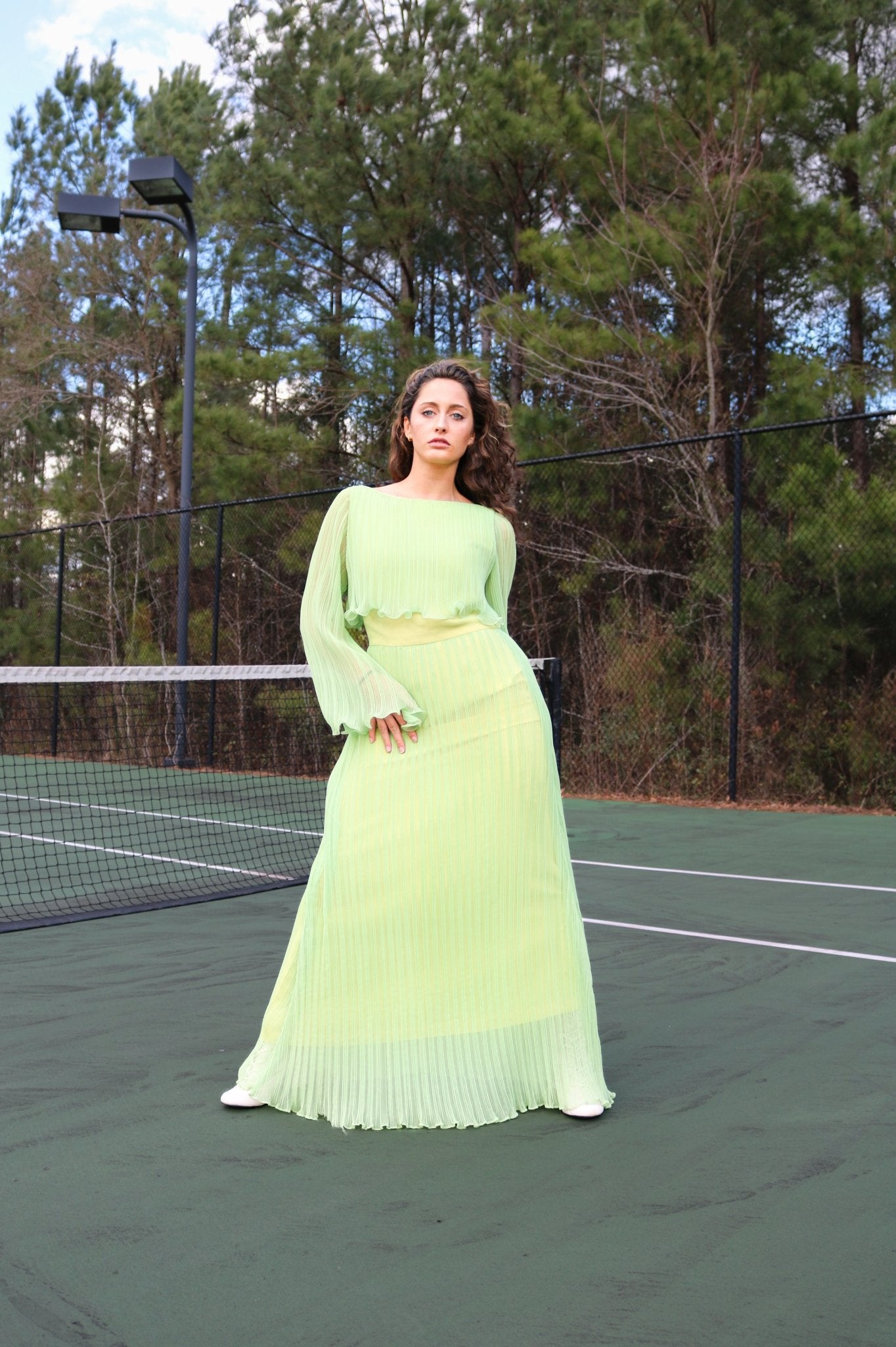 1960's Pleated Chiffon Maxi Dress (S/M) - Esita The Label