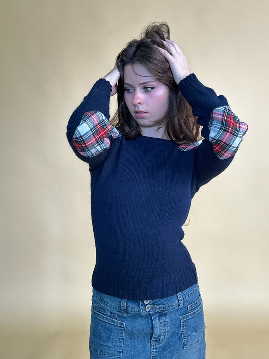 1970s Navy Plaid Sweater (S) - Esita The Label