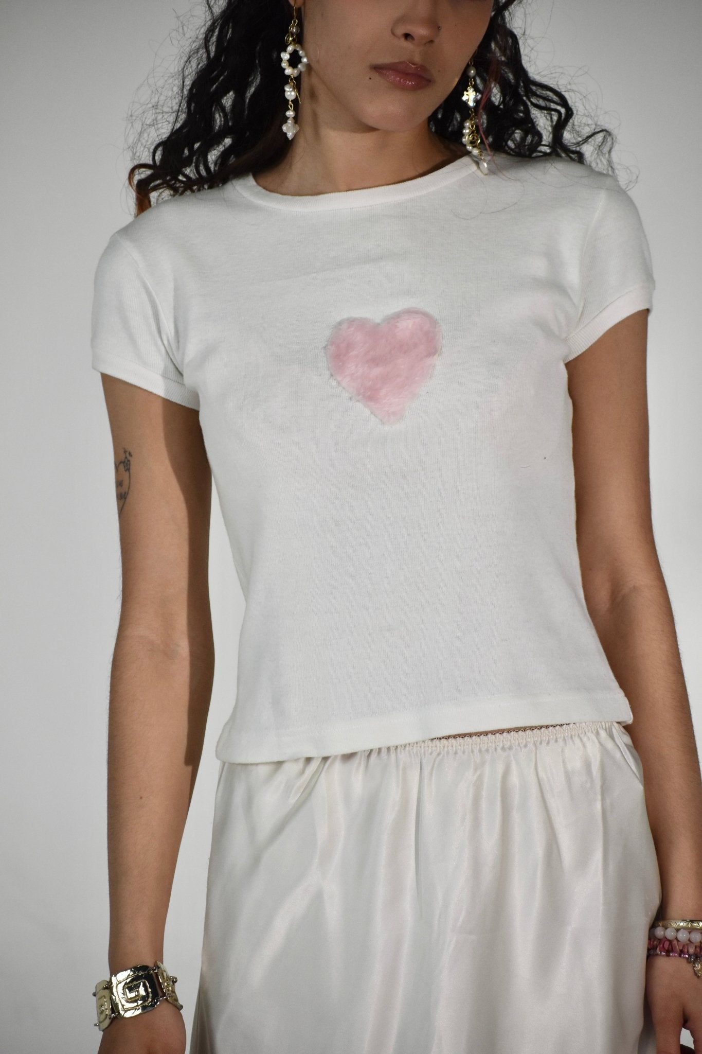 1995 Fuzzy Heart Baby Tee (S) - Esita The Label