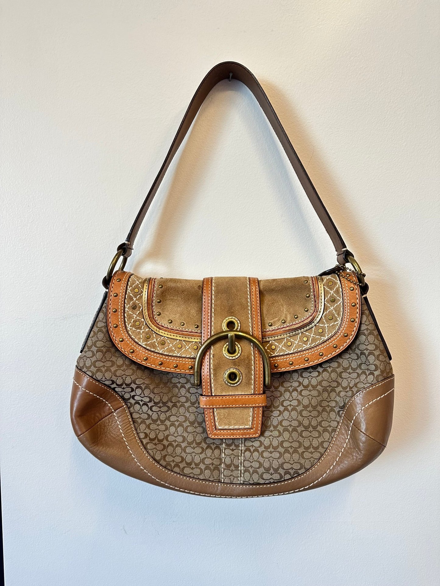 2000s Neutral Monogram Suede Coach Purse - Esita The Label