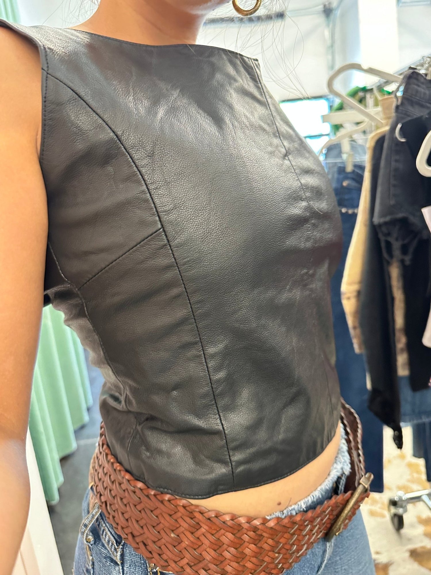 2000s Wilsons Black Leather Top (L) - Esita The Label