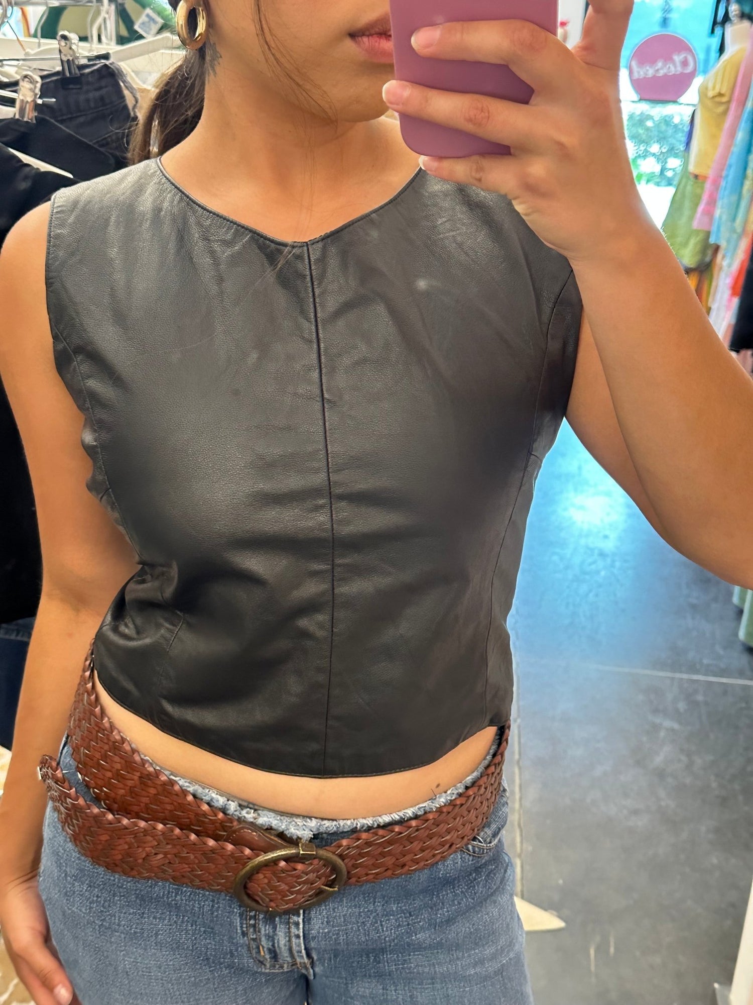 2000s Wilsons Black Leather Top (L) - Esita The Label