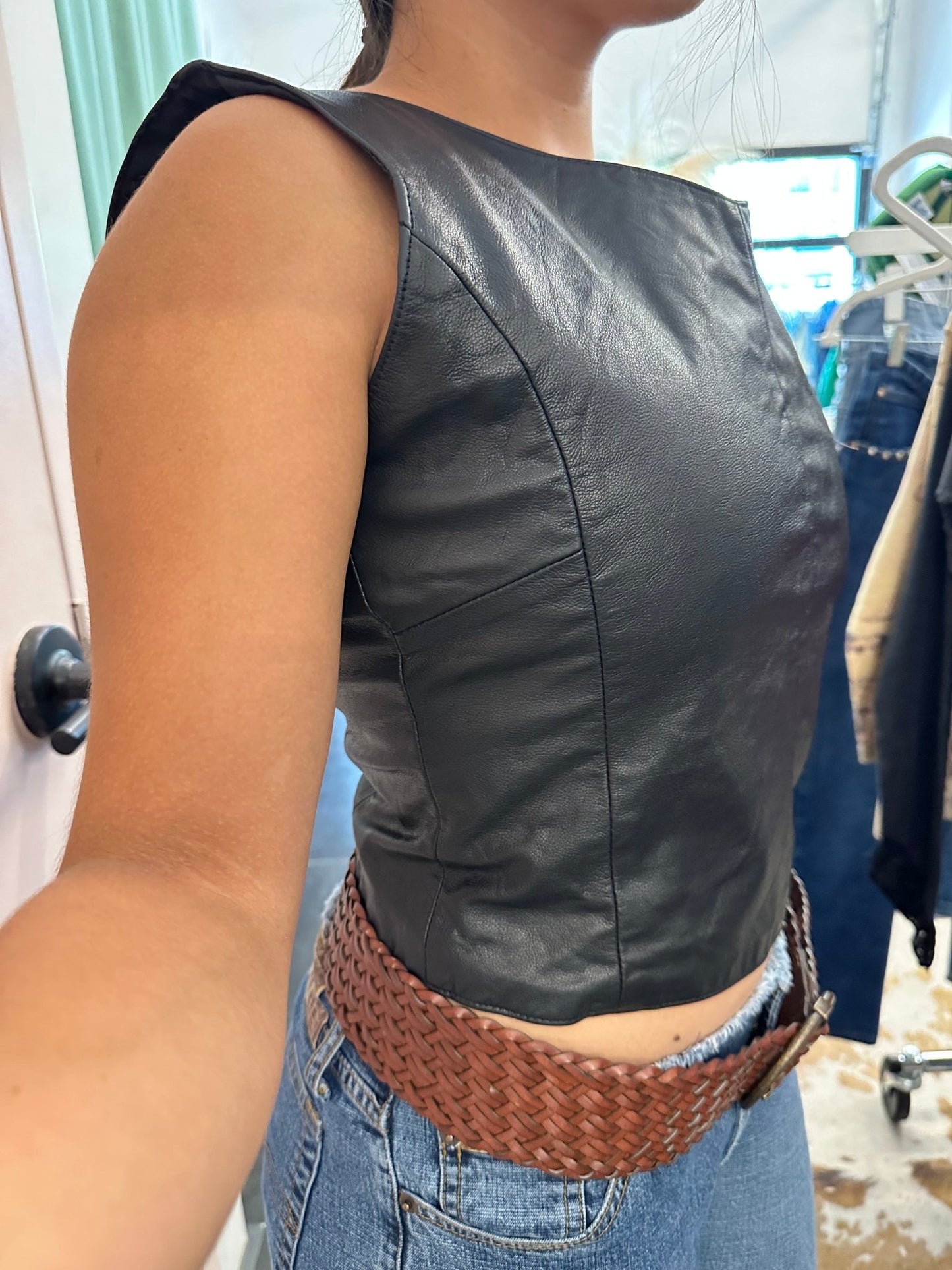 2000s Wilsons Black Leather Top (L) - Esita The Label