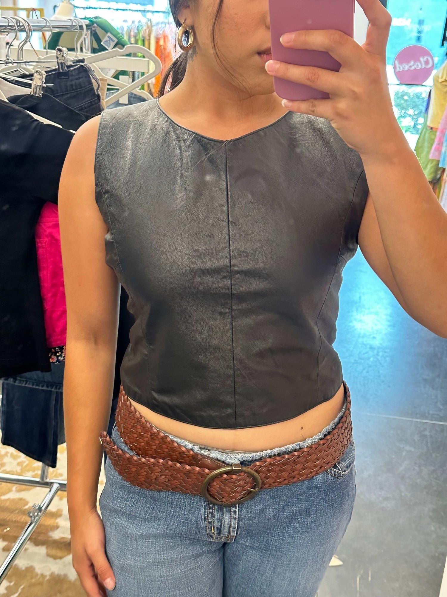 2000s Wilsons Black Leather Top (L) - Esita The Label