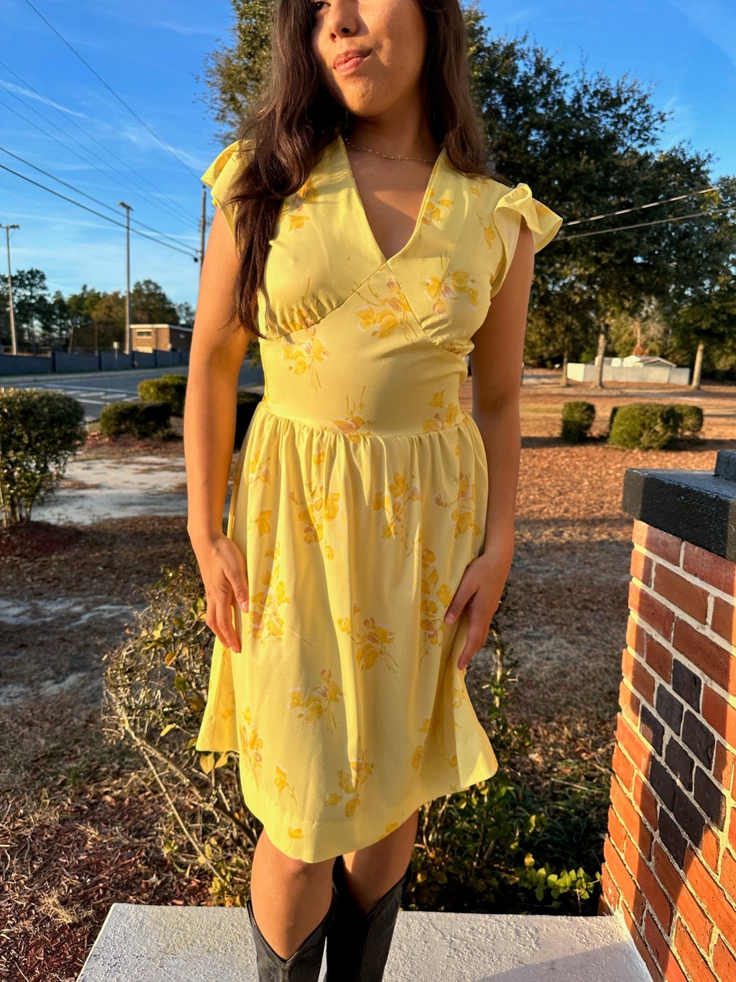 60s Yellow Dainty Mini Dress (S/M) - Esita The Label