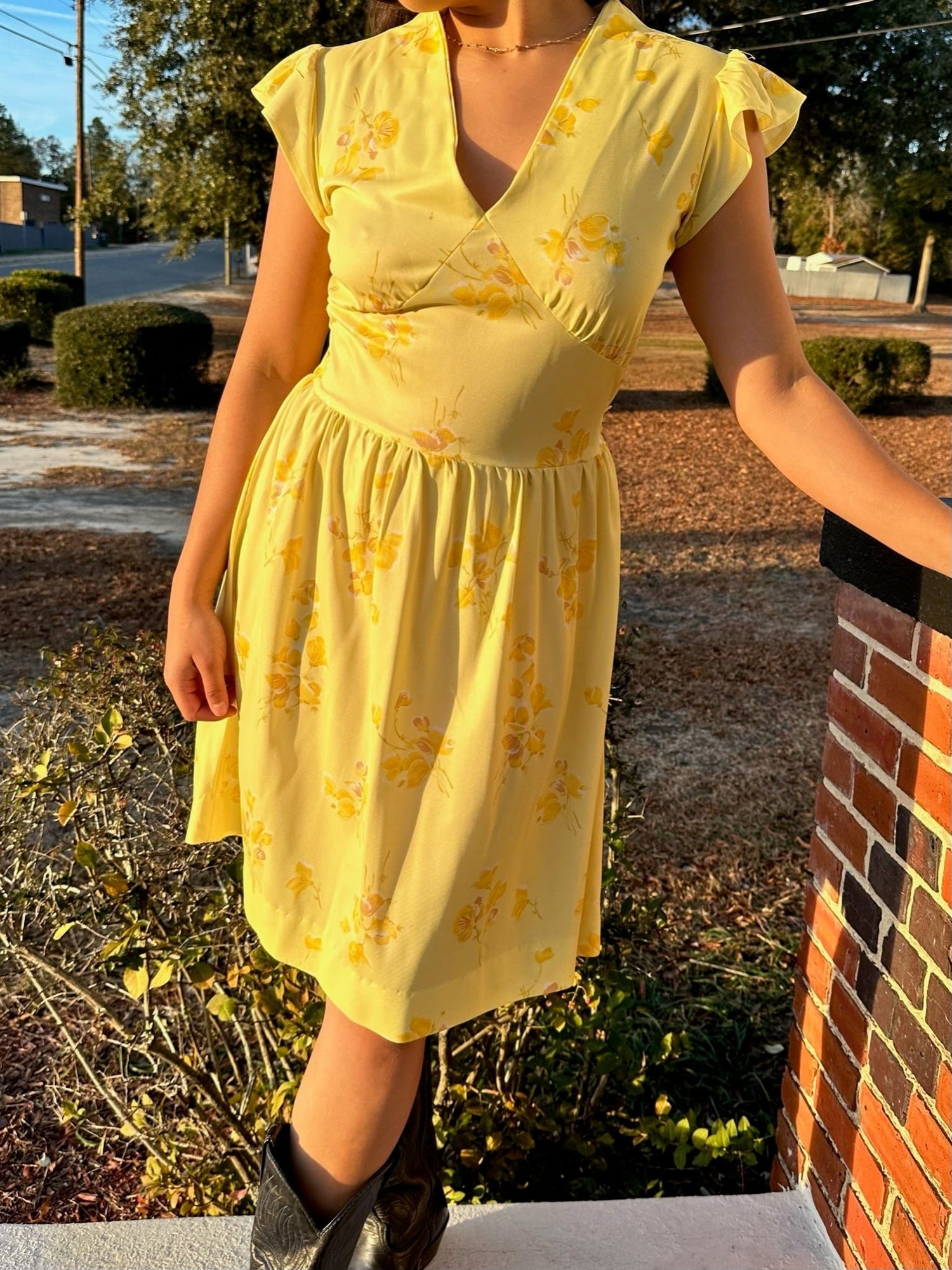 60s Yellow Dainty Mini Dress (S/M) - Esita The Label