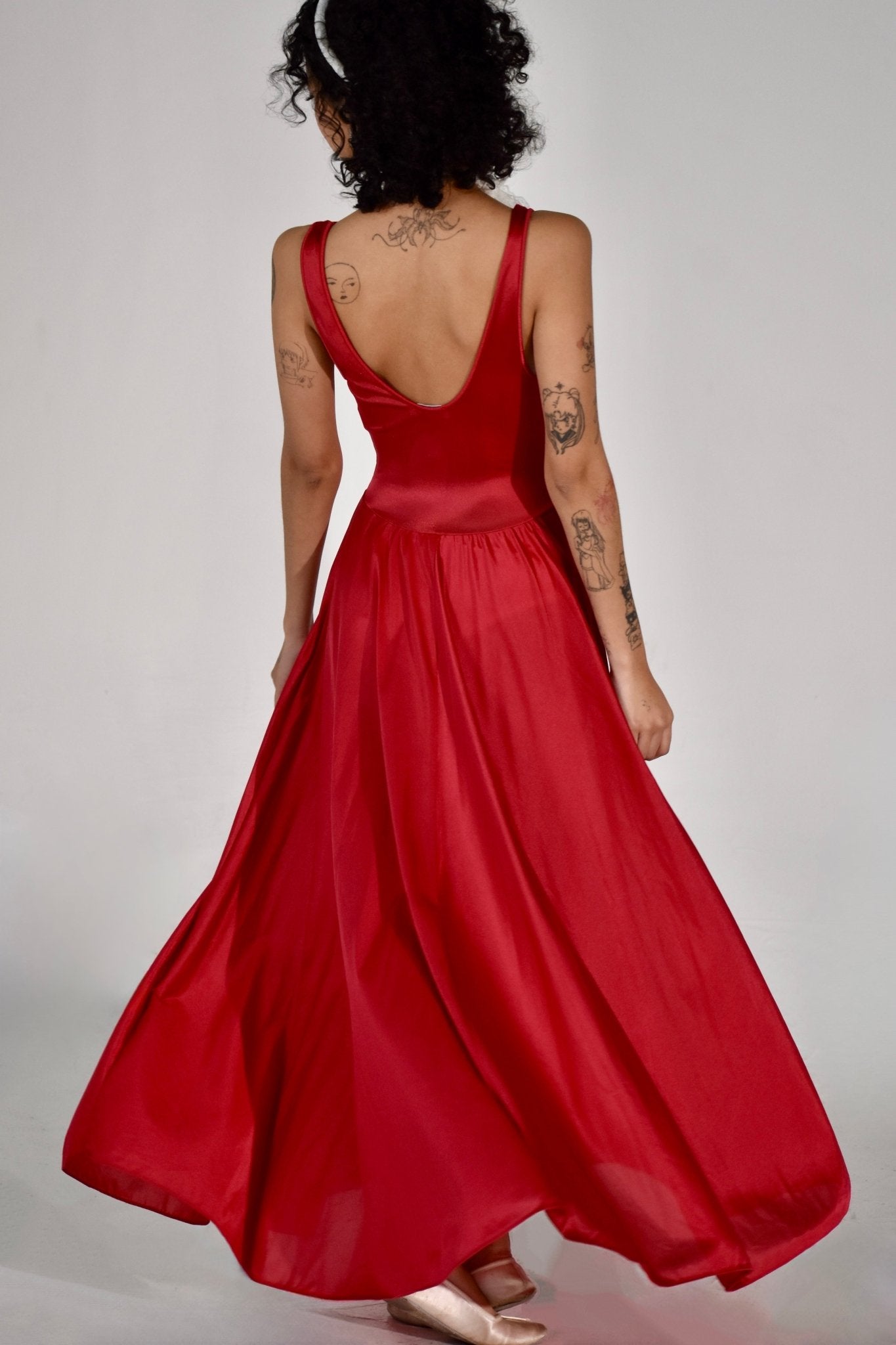 80s Red Maxi Slip Dress Gown (S) - Esita The Label