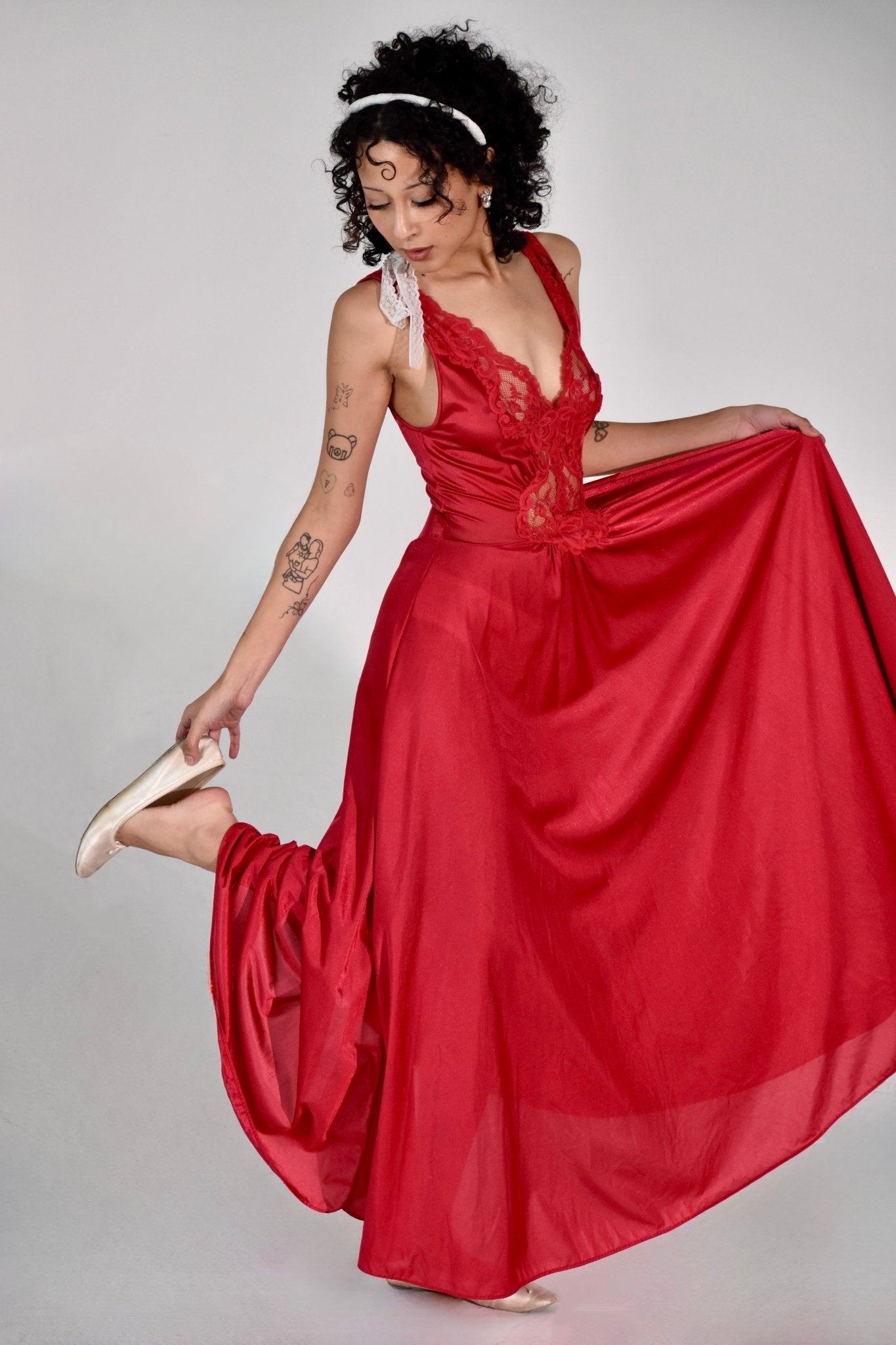 80s Red Maxi Slip Dress Gown (S) - Esita The Label