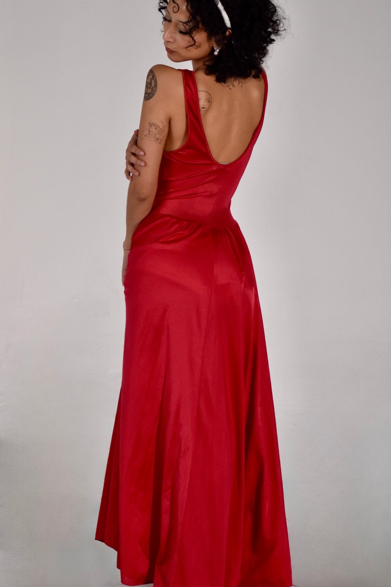 80s Red Maxi Slip Dress Gown (S) - Esita The Label