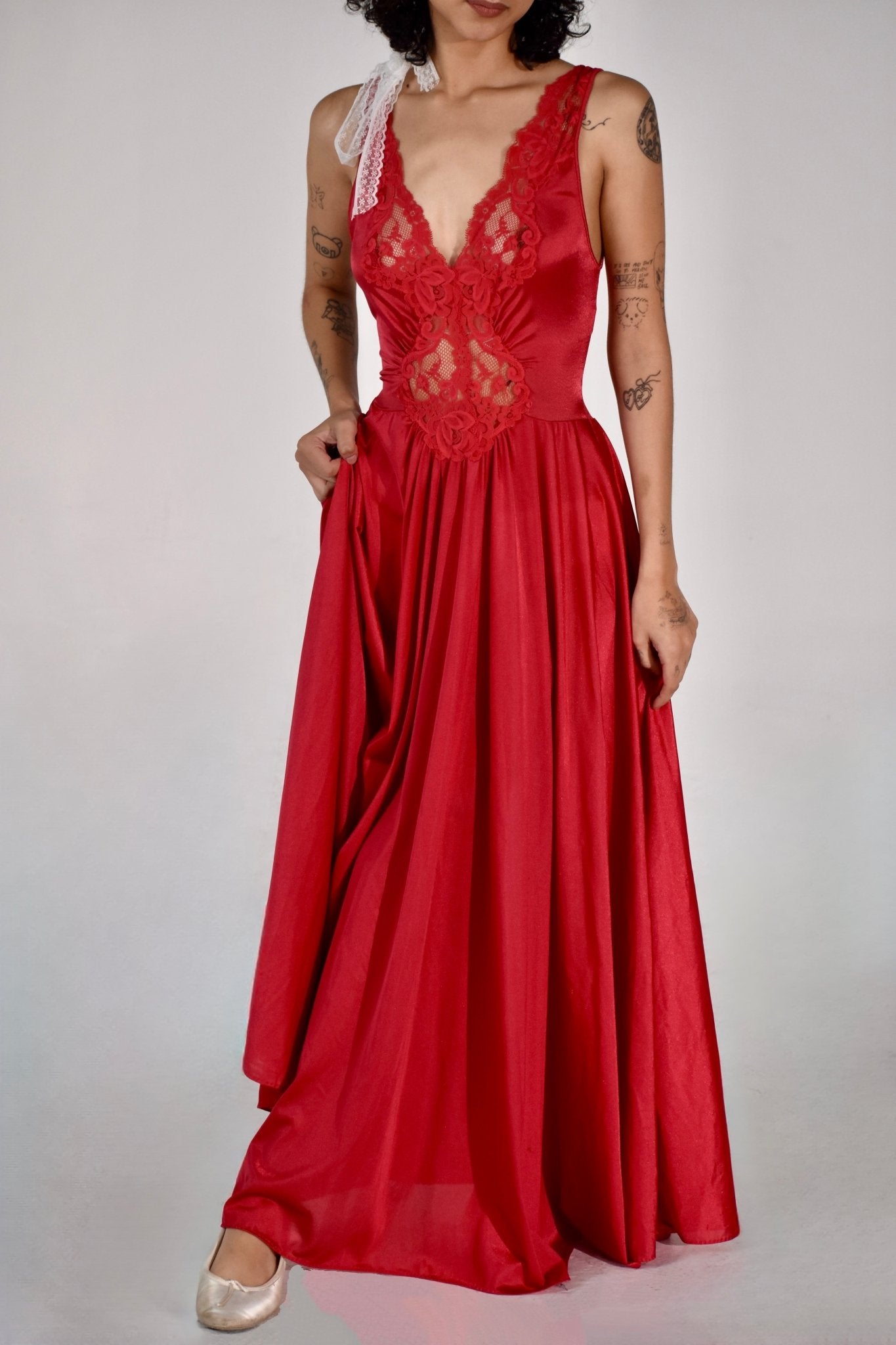 80s Red Maxi Slip Dress Gown (S) - Esita The Label