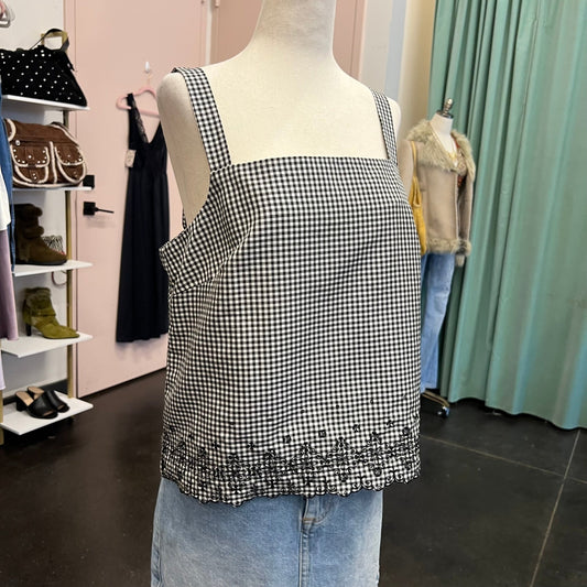 90s Gingham Black and White Tank top (12) - Esita The Label