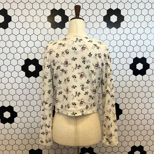 90's Landon West White Flower Design Top (S) - Esita The Label