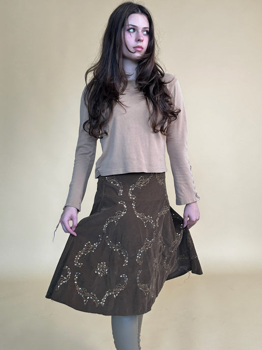 Brown Sequin Midi Skirt (31"W) - Esita The Label