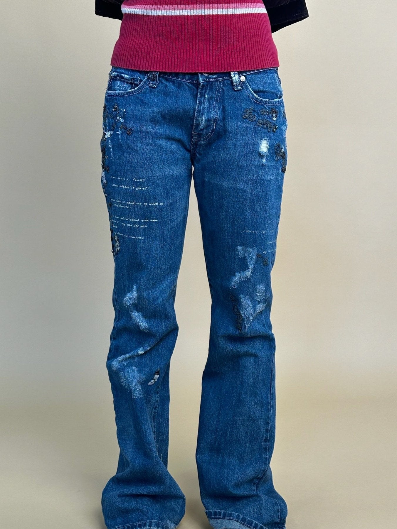 Distressed Denim Embroidered Jeans (27/28/29) - Esita The Label