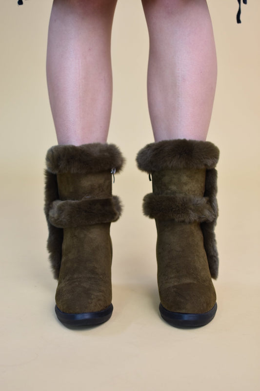 Green Fuzzy Ankle Boots (7.5) - Esita The Label