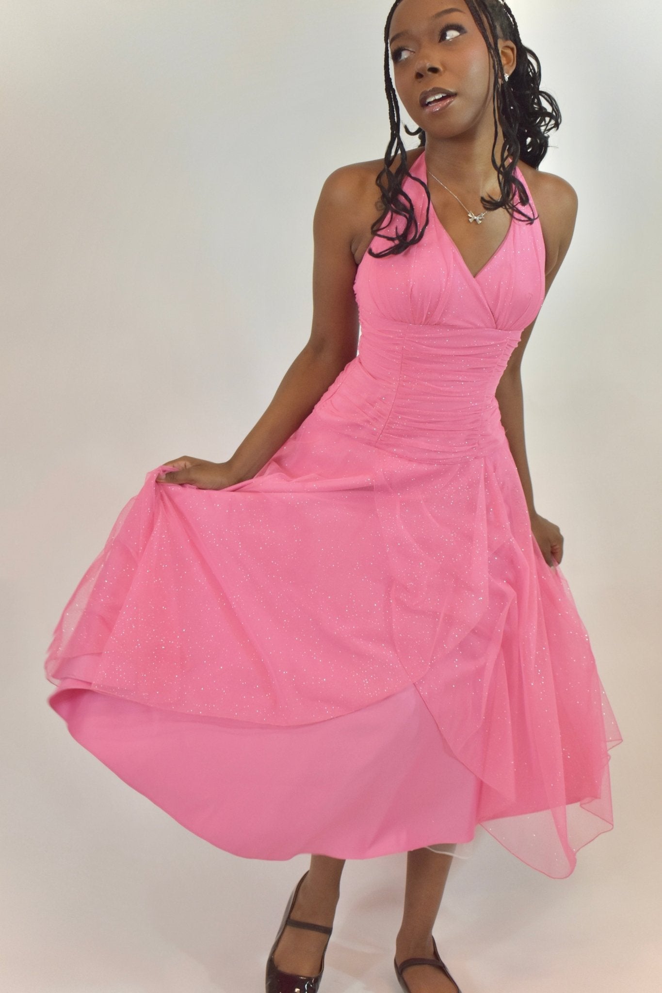 Y2K Masquerade Halter Pink Dress (XS) - Esita The Label