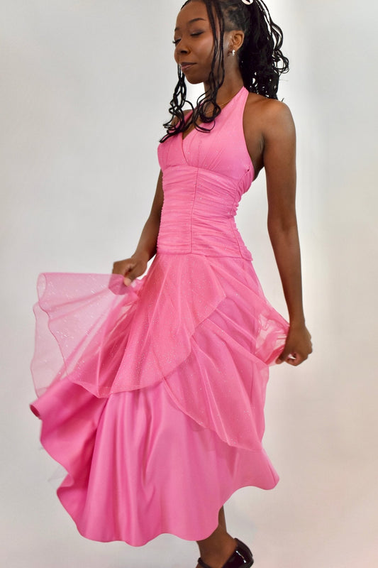 Y2K Masquerade Halter Pink Dress (XS) - Esita The Label