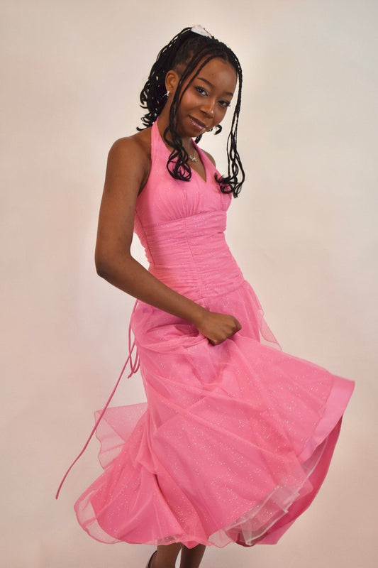 Y2K Masquerade Halter Pink Dress (XS) - Esita The Label